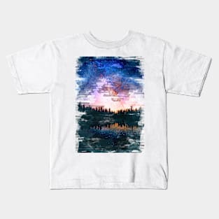 Milkyway Galaxy Space Night Volcano Forest Silhouette. For Space & Astronomy Lovers. Kids T-Shirt